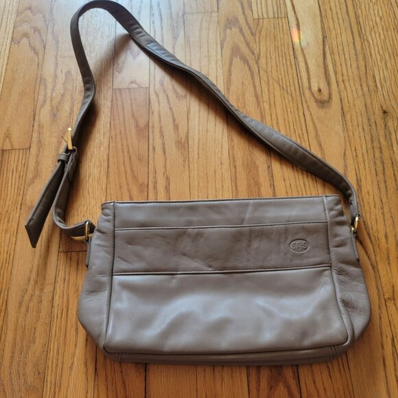 SAS Beige Leather Crossbody Bag With Adjustable Strap - Picture 6 of 9